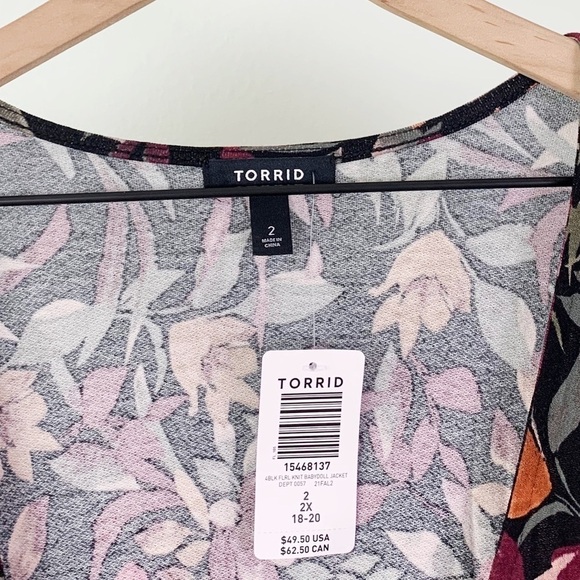 NWT Torrid Black Floral Print Tie Front Babydoll Jacket - Picture 7 of 8